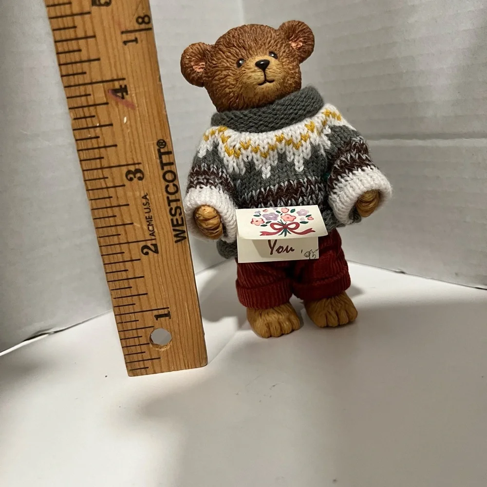 Vintage 1995  “I Love You” Resin Bear Figurine Knitted Sweater/Corduroy Pants